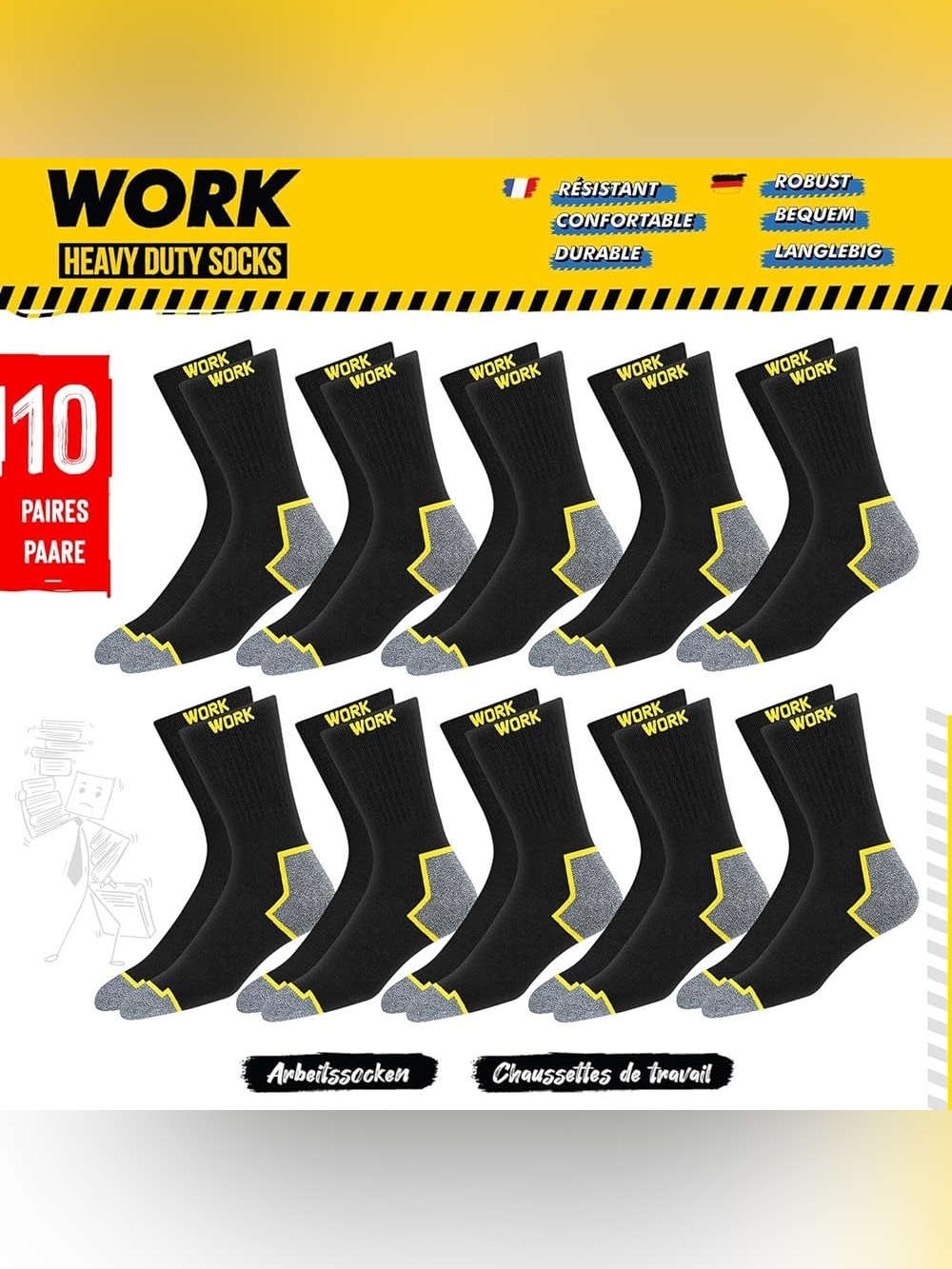 NWT - SOXCO, 10 Pairs of Heavy Duty Work Socks, Size - L (9-12)